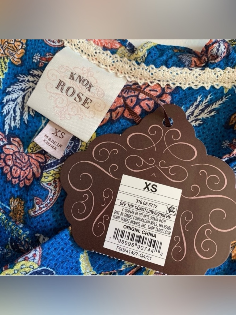 Knox Rose Blue Floral Sleeveless Blouse Top Size XS Bohemian Hippie NWT - Picture 12 of 17